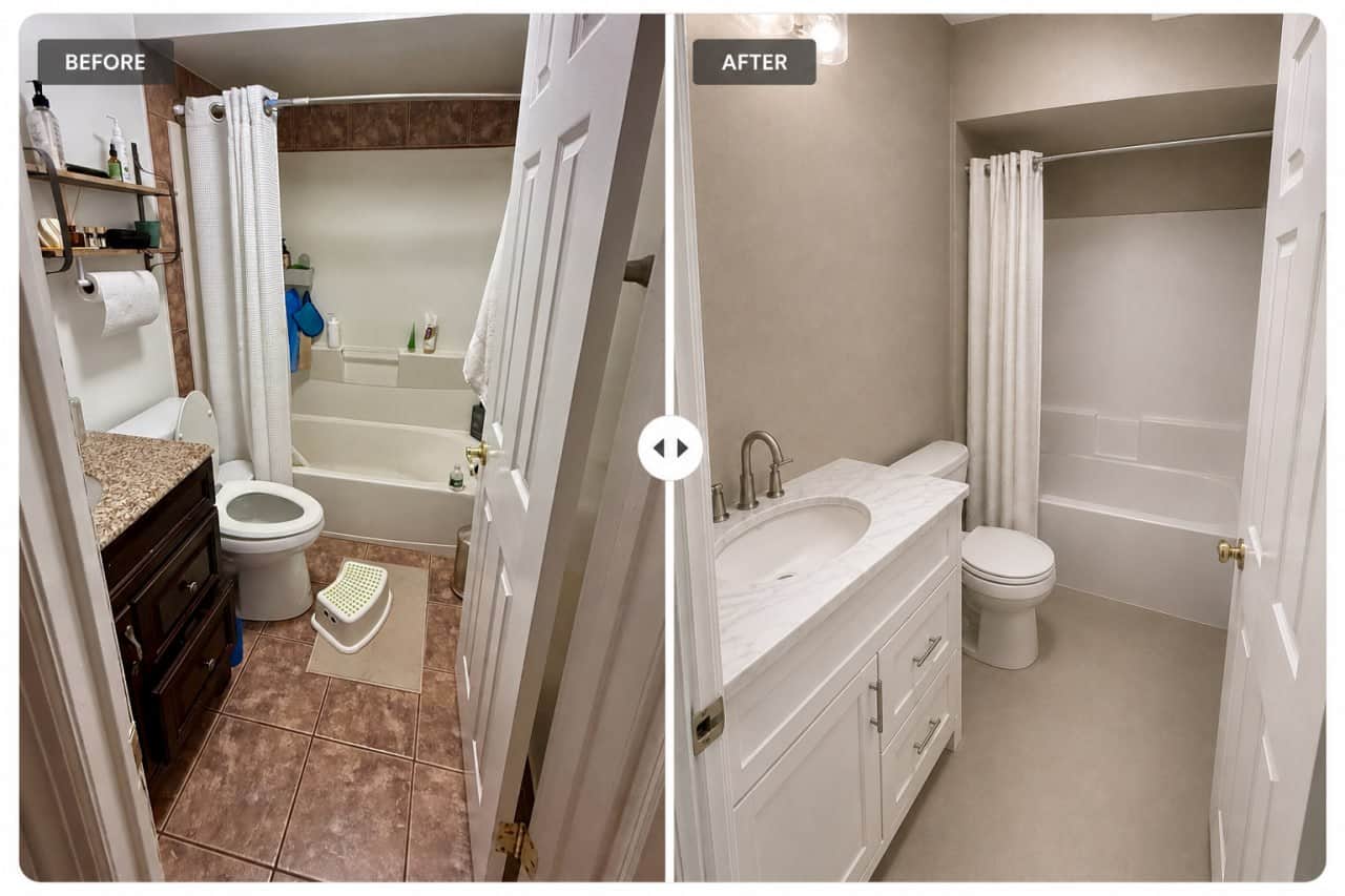 Bathroom before and after a complete remodeling project